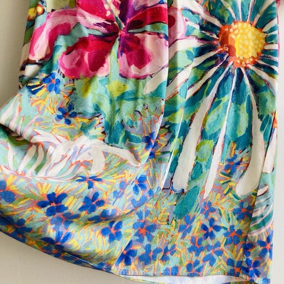 CLAIRE DESJARDINS Shirt Dress Tab Sleeve Abstract Floral Popover Bamboo Blend XL - Picture 6 of 14